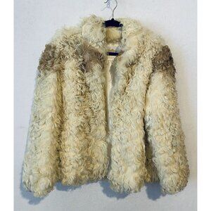 Koslows Coat Womens Medium Cream Mongolian Curly Lambs Fur Boho Shaggy VIntage